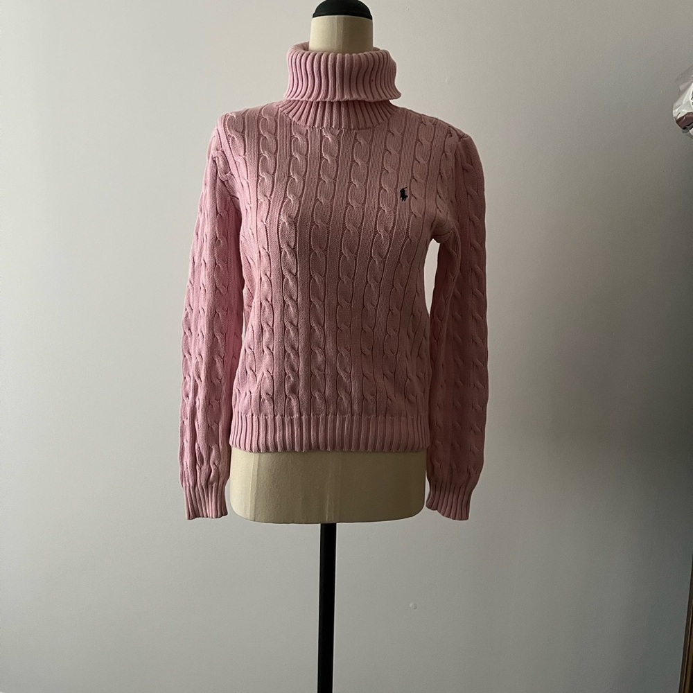 Polo by Ralph Lauren Pink Cowl Neck Cable Knit Sweater